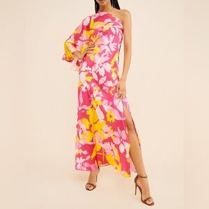 Anthropologie Mandira Wirk Vibrant Floral One Shoulder Gown Maxi Dress Size L